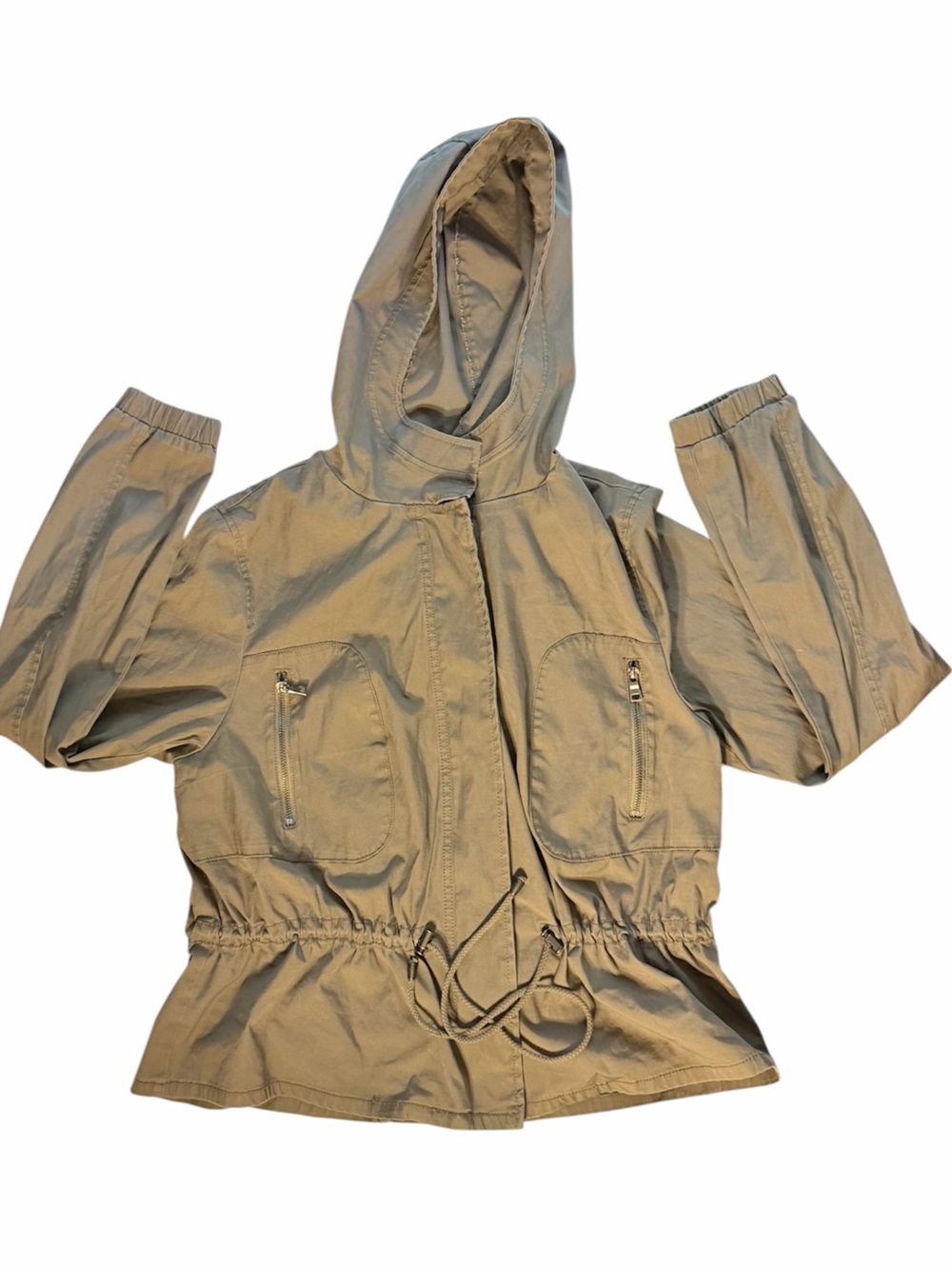 Lane Bryant | Hooded Utility Gorpcore Anorak Jacket Khaki Olive Stretch Cotton